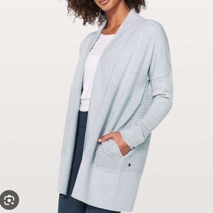 Lululemon Athletica Sit In Lotus Wrap II Heathered Chambray Wool Cardigan